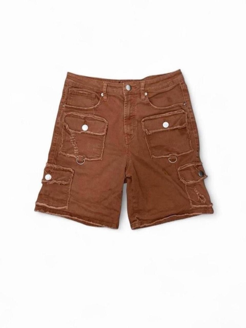 Brown Distressed Cargo Shorts Size 32 Y2K Utility D-Ring Grunge Streetwear